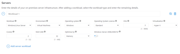 Enter server details into the TCO calculator