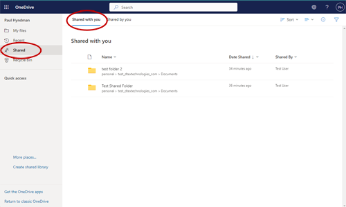 Items shared with you on OneDrive