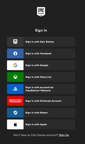 Epic Games Sign In Options