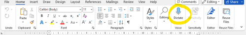 Dictate menu item in Word